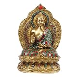 Kartique Gautam-Buddha-Segenstatue, Skulptur, Idol für Heimdekoration, Vastu, Feng Shui, religiöses Geschenk, Glück, Idol, Tisch, Schaustück, Yoga, antiker mehrfarbiger Stein auf Schal, Größe 26,7 cm
