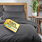 slummer Bettwäsche 135x200 Baumwolle 2teilig anthrazit grau - Damast Streifen - Reißverschluss Mako-Satin - Hotelbettwäsche - Winter