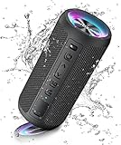 Ortizan Bluetooth Lautsprecher mit Licht, Musikbox Tragbarer Bluetooth Box mit IPX7 wasserdicht, Dualen Bass-Treibern, 30h Akku, Freisprechfunktion für Phone, Draußen, Beidhändig Schwarz