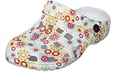 Brandsseller Damen Gartenclog Blumenmuster – Leichter Sommer-Clog, atmungsaktiv & bequem – rutschfeste Sohle, klappbarer Riemen – für Garten, Freizeit & Strand