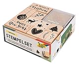folia 31108 - Holzstempelset Christmas, inklusive 10 Holzstempel und 2 Stempelkissen - ideal zum Verzieren von Karten, Freundschaftsbüchern, für Lettering und Scrapbooking
