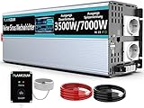 FLAMEZUM 3500W Reiner Sinus Wechselrichter 12V auf 230V Spannungswandler Power Inverter Konverter mit Fernbedienung LED-Anzeige & 2 EU AC Steckdosen & 2 USB Port für Auto, Wohnwagen, Boot, Camping