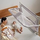 3 in 1Beistellbett Baby, Babywiege, Stubenwagen Babybett, Baby Bett,reisegitterbett, beistellbett Baby boxspringbett, Beistellbett mit Moskitonetz, Tragbares Bett für Säuglinge/Neugeborene(Creamy-whit