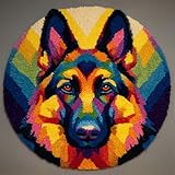 Wallphantom Knüpfteppich Zum Selber Knüpfen-Sets,Deutscher Schäferhund,Diy-Knüpfteppich-Set Für Anfänger,Unfertiger Häkelteppich，Stickteppich,Heimdeko Geschenk,50x50cm