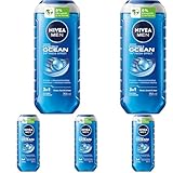 NIVEA MEN Fresh Ocean Duschgel, revitalisierende Pflegedusche mit maritimem Duft für Männer, Duschgel mit Meeresmineralien für Körper, Gesicht und Haar (250 ml) (Packung mit 5)