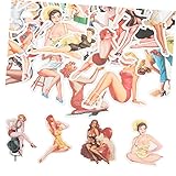 Lurrose 100Stücke Vintage Frauenmuster PVC Aufkleber Abnehmbare Lebensechte Wandsticker für Kreative Dekoration für Notizbücher Skateboards