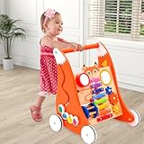 Lauflernwagen aus Holz für Kinder ab 1 Jahr | Multifunktional mit Activity-Spielbrett & Musik | Lernhilfe mit Stauraum & schiebbarem Wagen | Sicher & Stabil für erste Schritte