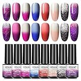 ROSALIND Gel Nagellack Set Thermo Gellack UV Farbwechsel Nagellack Thermo Shellac Gellack Kit Mehrfarbig Ablösbarer Nagelgel Farbgel Gel Nagel Chameleon Gel Polish Set 8 Farben Mini