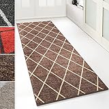 Floordirekt Teppich-Läufer Cosenza | Modernes Rauten-Design | Hochwertige Verarbeitung | Rutschhemmender Gelrücken | Erhältlich in 4 Farben & vielen Größen (80 x 250 cm, Braun)