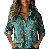 Button-Down-Shirts für Damen, leger, 3/4-Ärmel, Revers, V-Ausschnitt, Blumenmuster, elegant, lässig, Übergröße, Arbeit, Business, formelle Blusen, grün, 4XL