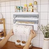 UUE Wandrollenhalter Küche 3 Rollen, Rollenhalter Küche, Folienabroller Küche, Rollenhalter küche, Frischhaltefolienspender, Alufolie Schneider, Küchenrollenhalterung Hängend, Küchenrolle Halter