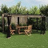 Pavillon mit Netzwänden Taupe, Aluminium und Stahlrahmen, Sonnenschutz für Garten und Terrasse, Grillpavillon Winterfest, Festival Pavillons, Zelt Pavillon, Camping Pavillons, 396 x 297 x 230 cm