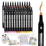 24 Textilmarker Permanent Waschmaschinenfest (30°C) - Stoffmalfarben Stifte für T-Shirts, Beutel, Hüte & DIY Basteln - Hochpigmentiert, Sicher & Schnelltrocknend