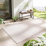 Taracarpet In- & Outdoor Teppich Wetterfest Wohnzimmer Balkon Küchenteppich Flachgewebe sisaloptik meliert Einfarbig Uni Creme Weiss 140x200 cm