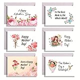Grußkarten mit Blumenmotiv 'Happy Mother's Day', mit Umschlägen und Aufklebern, Set für Mütter, Geburtstag, Segen, Grußkarte