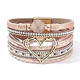 LOLIAS Lederarmband Damen Mädchen Boho Herz Armband Damen Leder Armbänder Perlenarmband Magnetverschluss Kette Frauen Armband Schwarz Wickelarmband Indianer Modeschmuck