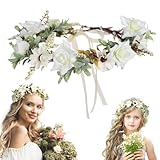 Calkrer Blatt-Blumenkrone-Girlande-Haarreif - Handgefertigter Haarflorenzweig, Einstellbare Blumen-Haarbänder für Braut, Hochzeit, Festival, Party, Blumenkrone.
