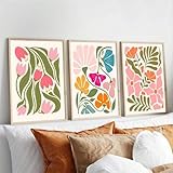 champracer 3-teiliges Poster Set Abstrakte Blumen Stilvolle Aesthetic Deko Leinwand Bilder Moderne Wandbilder Tulpen Blumig Bilder Kunstposter für Schlafzimmer Büro Wanddeko, Ohne Rahmen (50 * 70cm)