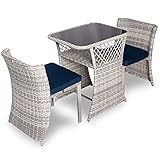 Melko Gartenmöbel 3er Set Gartengarnitur Polyrattan Sitzgruppe Grau Barset Garten Sitzgarnitur platzsparend Balkonset (Grau)