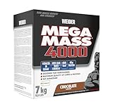 Weider Mega Mass 4000 - Weight Gainer Pulver mit 48g Protein & Kreatin pro Portion - Für Muskelaufbau & hohe Kalorienaufnahme - 7kg - Schokolade