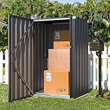 YODOLLA Gartenschrank, 76x55x144cm Einzel-Tür Außenschrank wetterfest, Stabil Metall Paketzustellkasten & Lagerung mit Schloss für Garten, Dunkelgrau