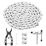 Fahrradkette 6/7/8 Fach Fahrrad Kette Fahrradkette Werkzeug mit Kettenschloss Zange Kettenbrecher und 3 Paar Kettenschloss Fahrradketten für Mountainbike (1/2 x 3/32 Inch 116 Glieder)