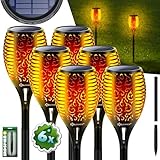 KESSER® Gartenfackel Solar 6er Set Solarleuchten 12 LEDs Flamme mit Wandhalterung + Erdspieß Licht-Sensor Wetterfest Garten Solarleuchte Fackel Lichter LED Gartenlampe Solarlampe Flammenlicht