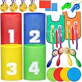 Chennyfun Sport Day Kit, 4 in 1 Set, Garten Spiele für Kindergeburtstag, Outdoor Spielset, Sackhüpfen, Eierlaufen, Flying Disc Spielzeug, Vest Klettverschluss Spiele, Ideal für Partys und Sportfeste