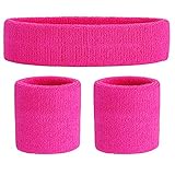 CCHAMP Hot Pink Stirnband Schweißbänder und Armbänder Set, 80er Kostüm für Damen Neon Kleidung 80er Accessoires, 1980er Kostüme Outfits für Mädchen, Accessoire Vokuhila Kostüm Retro neon 90er Outfit
