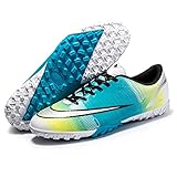 BIAJIAZHUA Fußballschuhe Jungs,Draussen TF Jugend-Fußballschuhe,Atmungsaktiv rutschfest Stollen Männer Fußballschuhe,Angenehm Leicht,für Training/Leichtathletik (Color : Blue, Size : 34 EU)