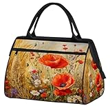 Mexpekil Sporttasche, Reisetasche, Reisetasche, Übernachtung, Wochenendtasche für Damen und Herren, Vintage-Mohnblumen-Gemälde, Reisetasche