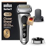 Braun Series 9 Pro+ Rasierer Herren Elektrisch, Elektrorasierer mit 5 Pro Rasierelementen, ProComfort Aufsatz, 2-in-1-System, Ladestation, 60 Min Laufzeit, Made in Germany, 9557s, Silber