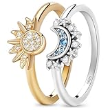Gloryit Sonne Mond Ring-Set: Gold & Silber 925, Himmlische Ringe - Stapelbare Himmelsringe, Funkelnder Sonnenring, Damen Matching Rings