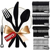 500PCS Plastikbesteck,Plastiklöffel,Plastikgabeln,Plastik Messer,Party Besteck Wiederverwendbar,Messer Gabeln Löffel je 100 Stück,200 Obstgabel Plastik,Wiederverwendbar Besteck