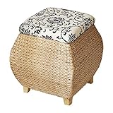 Fußhocker Aufbewahrungssitz mit Kissen - Outdoor Gartenhocker - Natürliches Rattan mit abnehmbarem Deckel - Gewebte Seegras Truhe