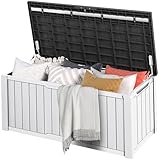 DWVO Gartenbox|450 Liter 142.1x67.6x60cm|Auflagenbox Aufbewahrungsbox Garten Kissenbox Outdoor Gartentruhe |Wasserdicht Gasdruckfeder|Für Sitzauflagen Gartengeräte & Kinderspielzeug|Schwarz + Weiß