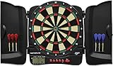 Carromco 93051 Elektronische Dartscheibe Panthera-301 – Dartkabinett mit Plastiktüren für 44204 Spieler, Dartboard mit LCD Anzeige, 32 Spielen und über 500 Varianten, mit 6 Softdarts