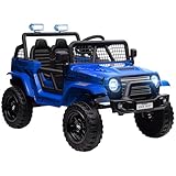 AIYAPLAY Elektro Kinderauto, 12 V 3-5 km/h Geländewagen mit Musikanschluss, Kinderfahrzeug mit 2,4G Fernbedienung, Scheinwerfer, Hupe, Elektrisches Kinderfahrzeug für Kinder 3-6 Jahre, Blau