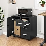YITAHOME Rollcontainer mit 3 Schubladen, Mobiler Aktenschrank mit Rädern, Bürocontainer Schubladenschrank Rollschrank Rollwagen, Schubladenkommode für Zuhause Büro, Büroschrank 60*40*57CM (Schwarz)