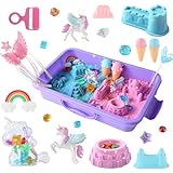 Regenbogenpferd Sensorik Box, kinetischer sand set mädchen, Einhorn Spielzeug für Kinder, Schlossformen, Aktivitäten für Kleinkinder und Sensorik-Füllmaterial für Kinder ab 3 Jahren