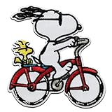 Mono Quick Peanuts Snoopy Fahrrad - Aufnäher, Bügelbild, Aufbügler, Applikationen, Patches, Flicken, zum aufbügeln, Größe: 7,8 x 7,4 cm