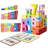 Goujfol Wooden Number Building Blocks, Montessori Zahlen Spielzeug, Holz Zahlenbausteine, Steckwürfel Mathe, Sensorische Ziffernklötze, Rechnen Lernen Spielzeug für Kinder ab 3 Jahren