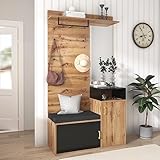 Garderoben Set mit 4 Kleiderhaken, Spiegel, Schuhschrank, Wandgarderobe, oberes Ablagefach, Flurgarderobe Sitzbank, Multifunktionsgarderob für Eingangsbereich, Schlafzimmer, Wohnzimmer