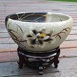 KJULKJKHJ Blumentöpfe Bonsai-Schale Seerosen-Blumentopf aus Keramik mit Sockel Keramik-Sukkulententopf Mini-Hydrokultur-Pflanzbehälter Blumentopf, 32 x 14 cm