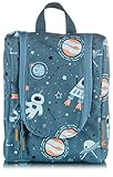 TA Trend Atelier Kinder Kulturbeutel, Kulturtasche - nachhaltig - recyceltes Polyester - Kinder Waschbeutel zum Aufhängen (Blau - Weltall)