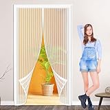 Fliegengitter Balkontür Terrassentür 185 x 214 cm Fliegengitter Tür Automatisch Verschließen für Balkon- Und Terrassentüren, Weiß