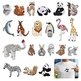21 Stück Flicken zum Aufnähen oder Aufbügeln, Aufnäher Tiere für Kinder oder Erwachsene, DIY Bügelflicken für Jeans, Kleidung und Rucksäcke