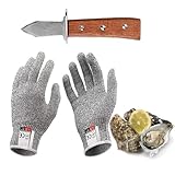 Austernmesser-Set, mit 6.7 Zoll Oyster Knife und Einem Paar Schnittfester Handschuhe der Klasse 5, Griff aus Eichenholz, Klasse A, Dreifach Vernietet, für Schalentiere oder Hartkäse
