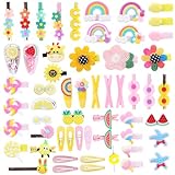 WINKIO 56 Stück Haarspangen Mädchen Bunte, Haarschmuck Kinder, Regenbogen Süßigkeiten Früchte Blumen Haarclips, Süße Haarklammern Klein für Mädchen Teenager Kleinkinder
