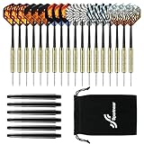 Sportneer Dartpfeile Metallspitze – 18 Stück Dartpfeile mit Metallspitze, Steeldart Pfeile mit Messing-Barrels, Extra Flights & PVC Schäften, Premium Darts Zubehör im Tragetasche für Dartboard Spiel
